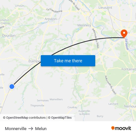 Monnerville to Melun map
