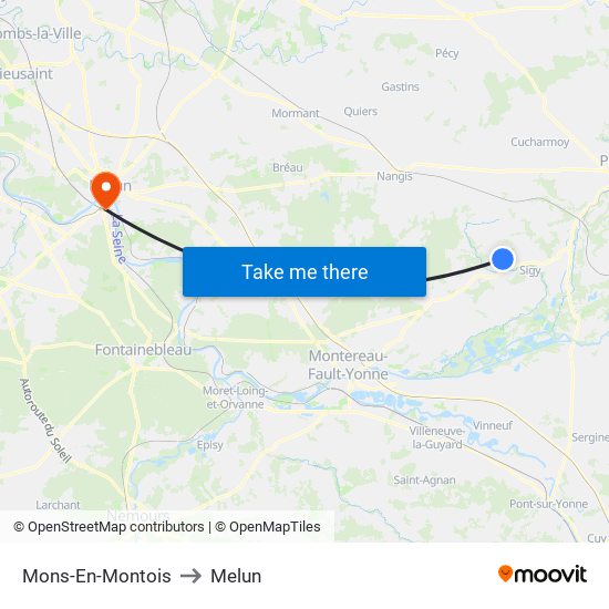 Mons-En-Montois to Melun map