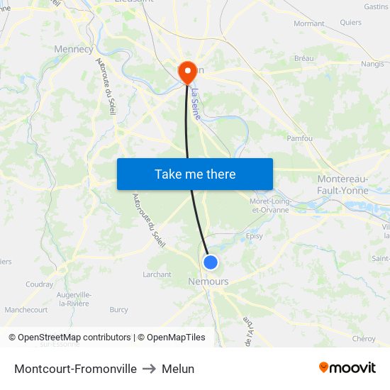 Montcourt-Fromonville to Melun map