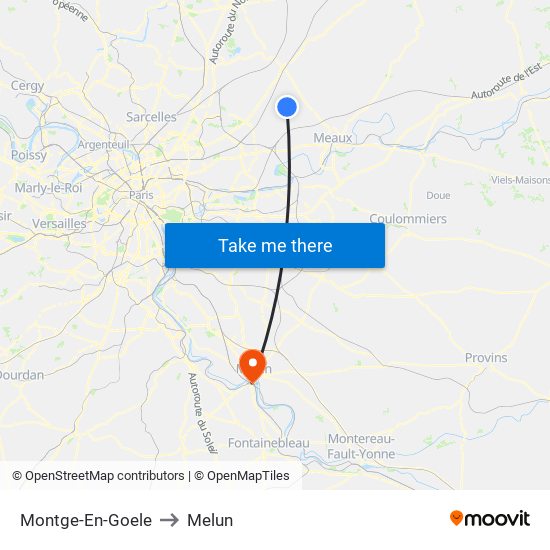 Montge-En-Goele to Melun map