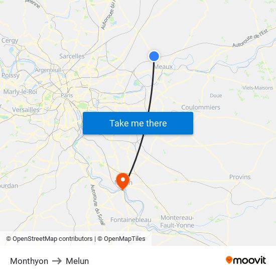 Monthyon to Melun map