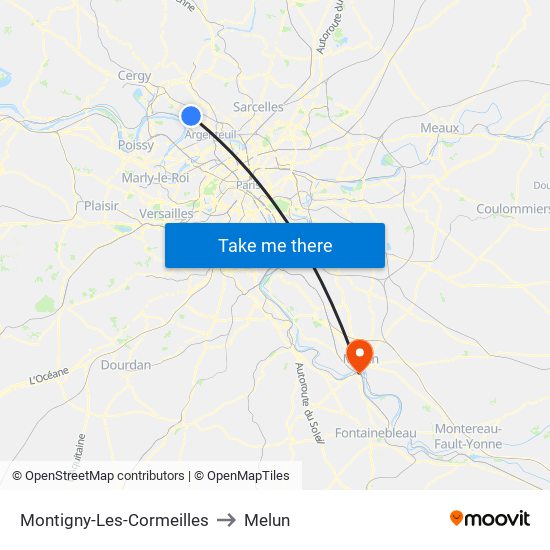 Montigny-Les-Cormeilles to Melun map
