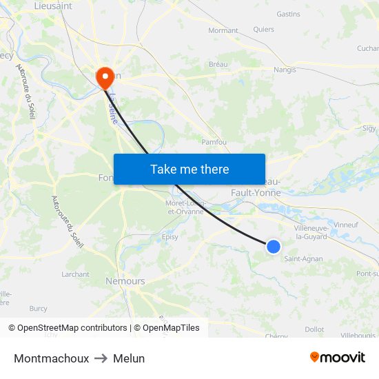 Montmachoux to Melun map