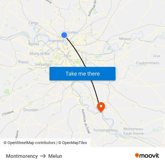 Montmorency to Melun map