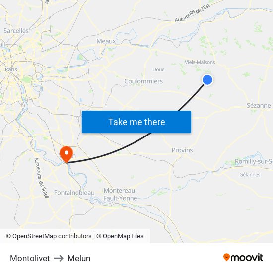Montolivet to Melun map
