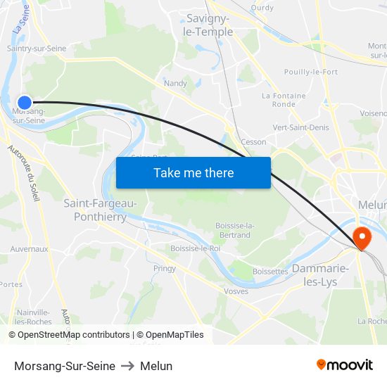Morsang-Sur-Seine to Melun map