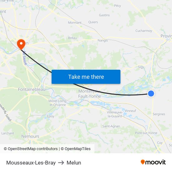 Mousseaux-Les-Bray to Melun map