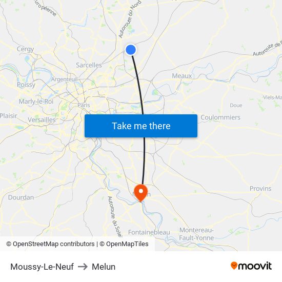 Moussy-Le-Neuf to Melun map