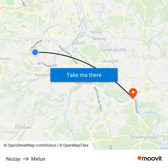 Nozay to Melun map