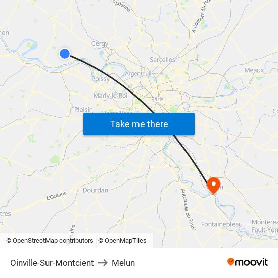 Oinville-Sur-Montcient to Melun map
