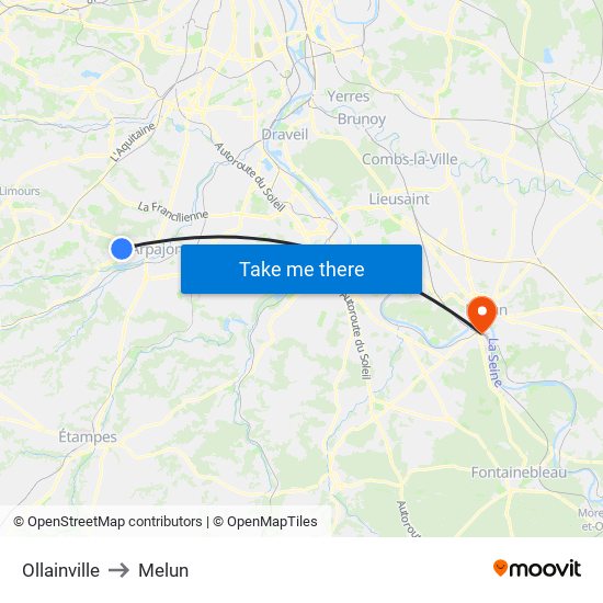 Ollainville to Melun map