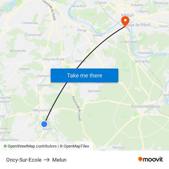 Oncy-Sur-Ecole to Melun map