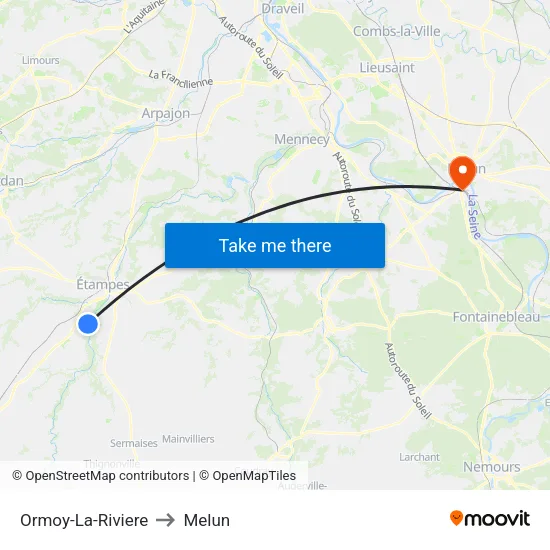Ormoy-La-Riviere to Melun map