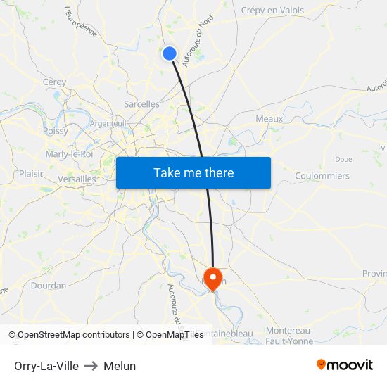 Orry-La-Ville to Melun map
