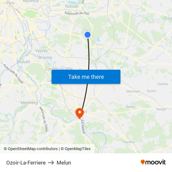 Ozoir-La-Ferriere to Melun map