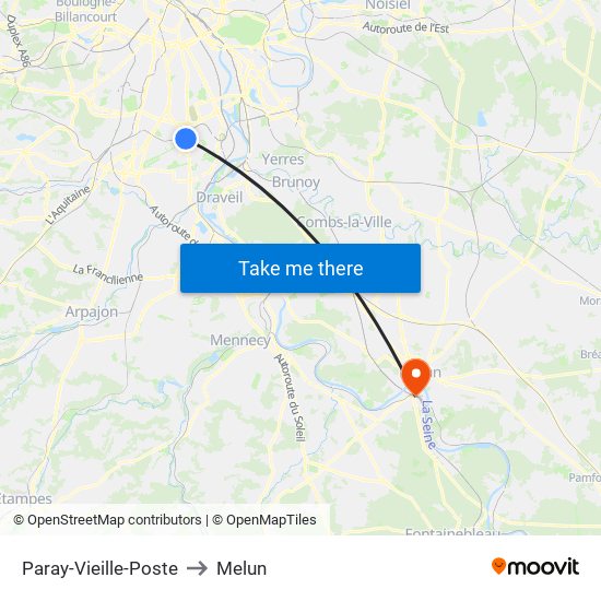 Paray-Vieille-Poste to Melun map