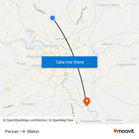 Persan to Melun map