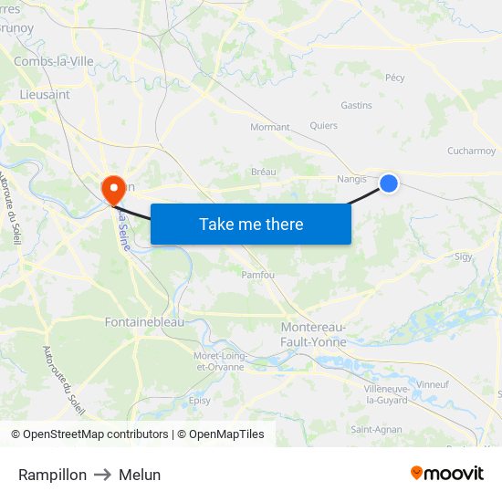 Rampillon to Melun map