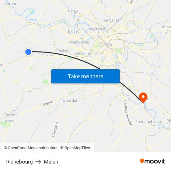 Richebourg to Melun map