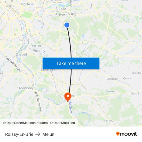 Roissy-En-Brie to Melun map