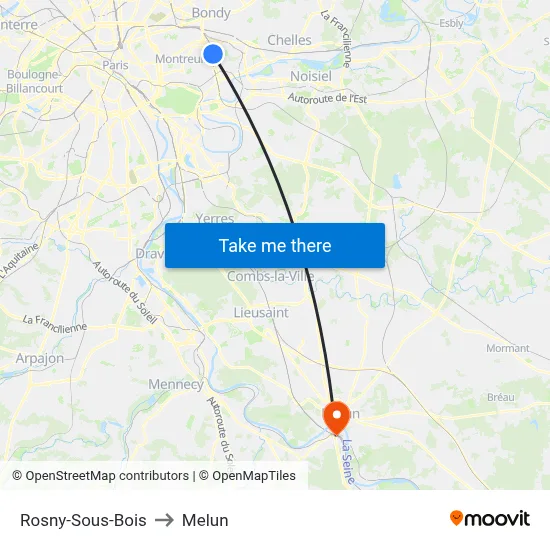 Rosny-Sous-Bois to Melun map