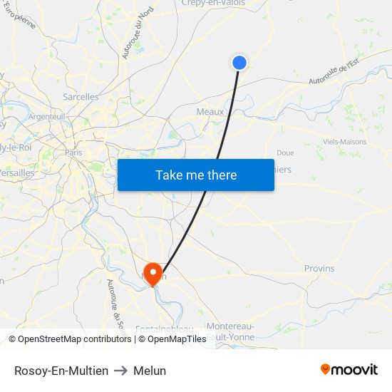 Rosoy-En-Multien to Melun map