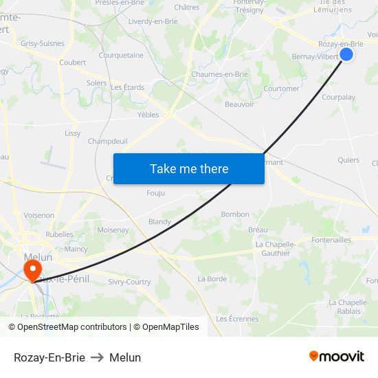 Rozay-En-Brie to Melun map