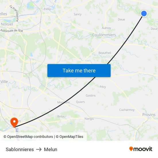 Sablonnieres to Melun map