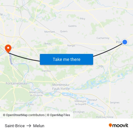 Saint-Brice to Melun map