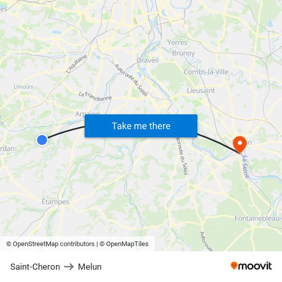Saint-Cheron to Melun map