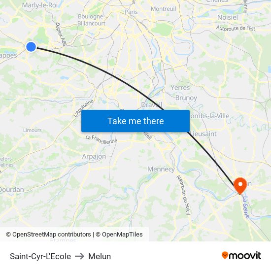 Saint-Cyr-L'Ecole to Melun map