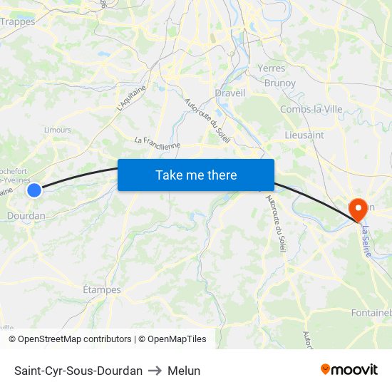 Saint-Cyr-Sous-Dourdan to Melun map