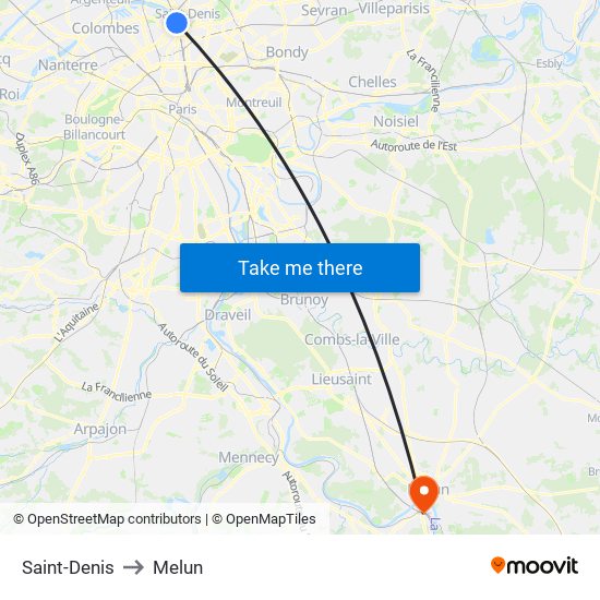 Saint-Denis to Melun map
