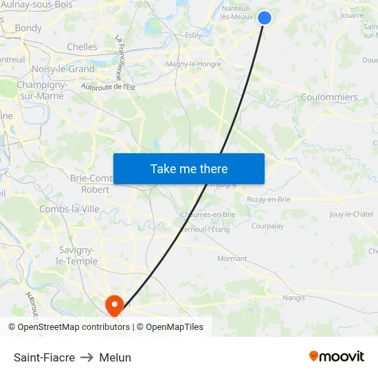 Saint-Fiacre to Melun map