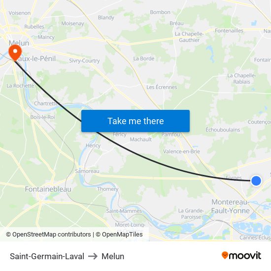 Saint-Germain-Laval to Melun map