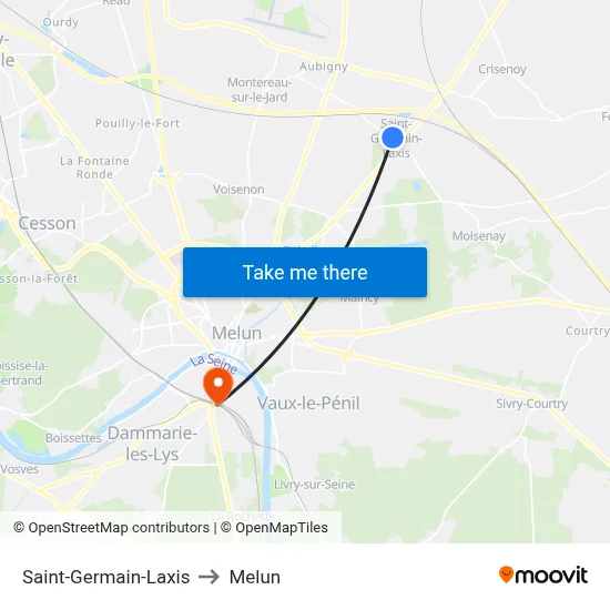 Saint-Germain-Laxis to Melun map