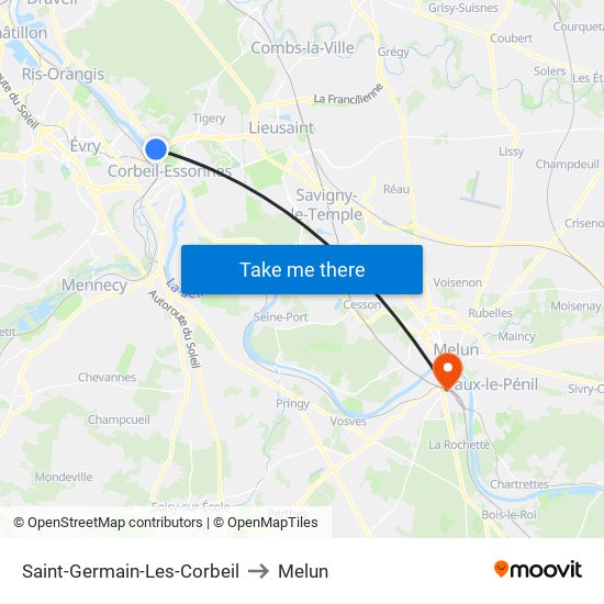 Saint-Germain-Les-Corbeil to Melun map