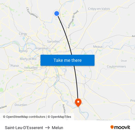 Saint-Leu-D'Esserent to Melun map