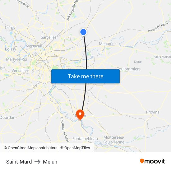Saint-Mard to Melun map