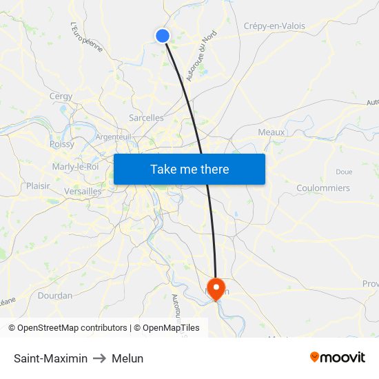 Saint-Maximin to Melun map