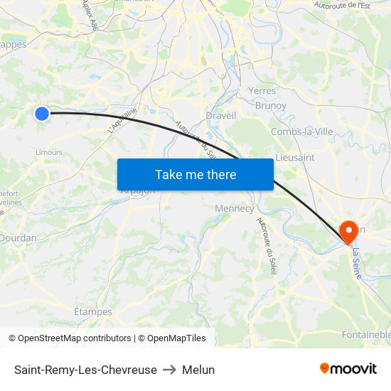 Saint-Remy-Les-Chevreuse to Melun map
