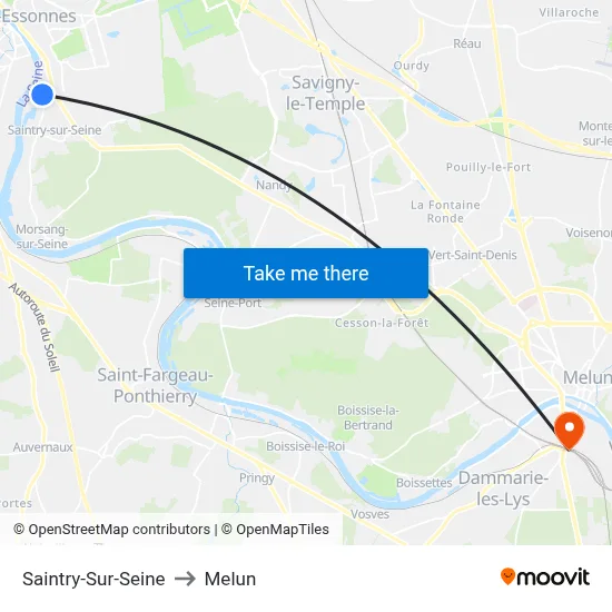 Saintry-Sur-Seine to Melun map