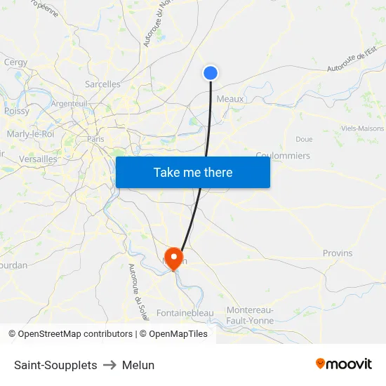 Saint-Soupplets to Melun map