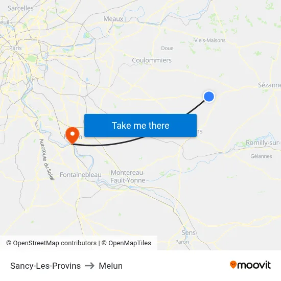 Sancy-Les-Provins to Melun map