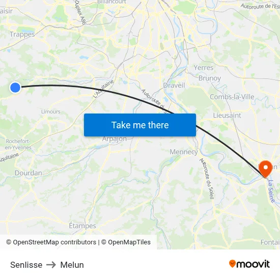 Senlisse to Melun map