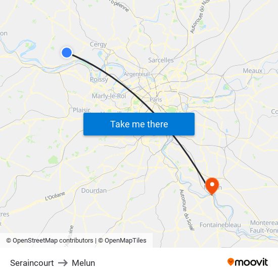 Seraincourt to Melun map