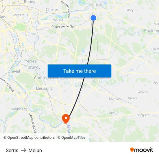 Serris to Melun map