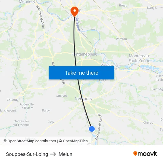 Souppes-Sur-Loing to Melun map