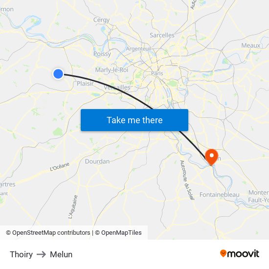 Thoiry to Melun map