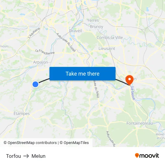 Torfou to Melun map